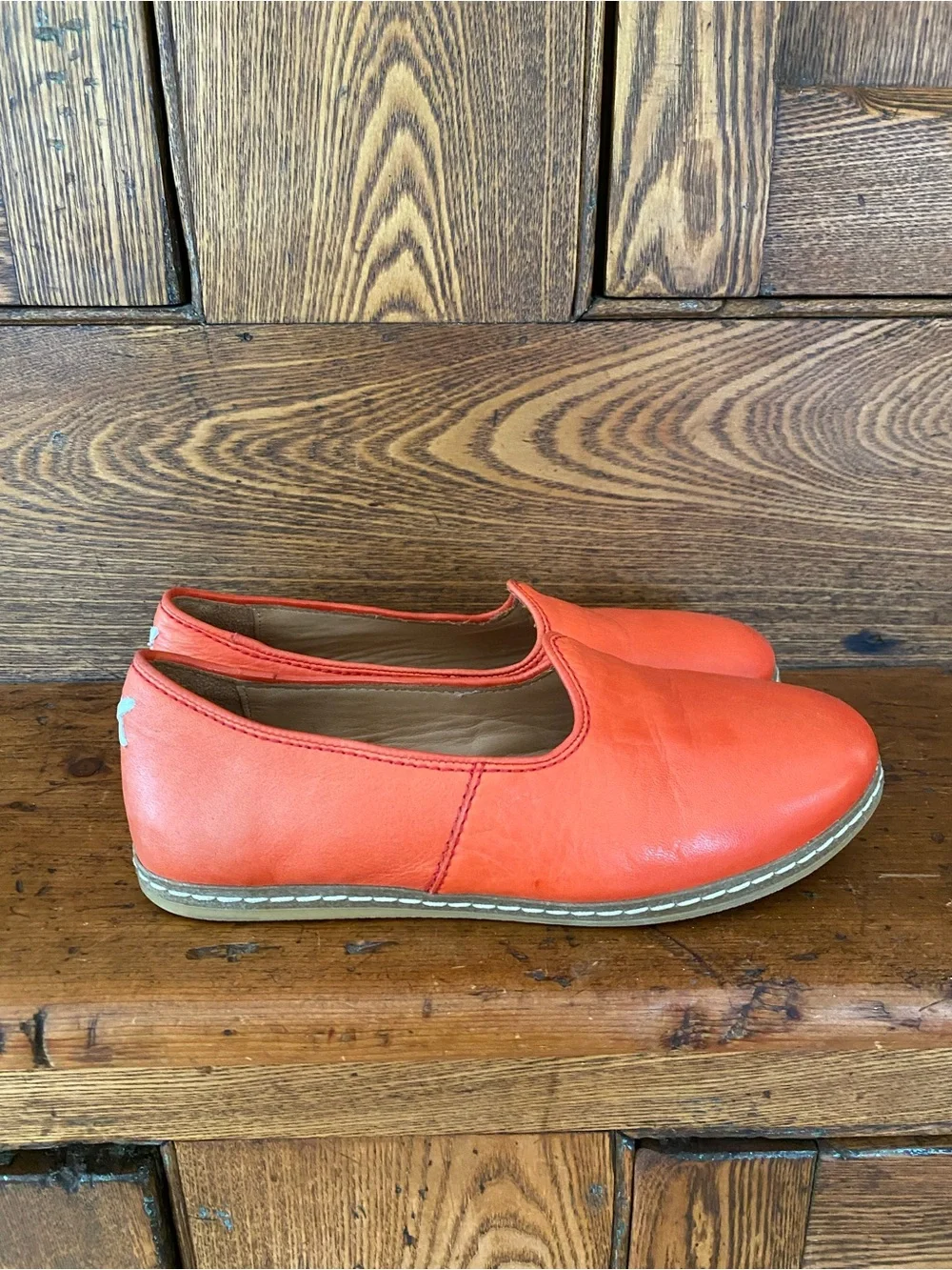 Charix Istanbul 35 5 orange leather slip on flats loafers handmade